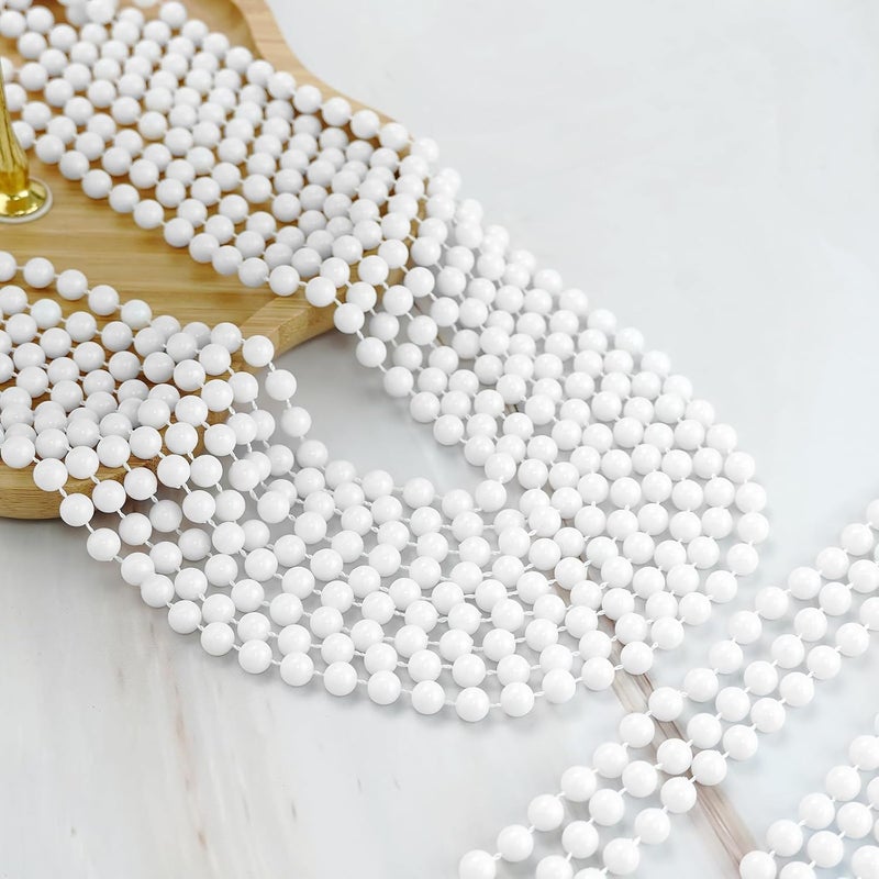ZZYFGH 12 Pcs White Bead Necklace 33'' 7mm Beads Necklace, White Bead Necklaces Bulk, Mardi Gras Round Beaded Necklaces for Party Favors Costume Necklace (12 Pcs) - Image 4